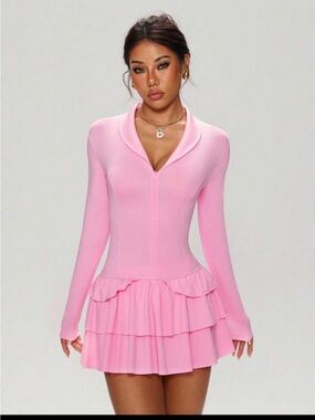 Pink Tiered Ruffle Long-Sleeve Dress size XL BNWOT